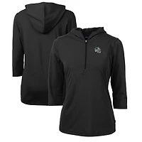 Women's Cutter & Buck  Black Carolina Panthers Helmet Logo DryTec Virtue Eco Pique Recycled 3/4-Sleeve Half-Zip Pullover Hoodie