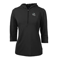 Women's Cutter & Buck  Black Carolina Panthers Helmet Logo DryTec Virtue Eco Pique Recycled 3/4-Sleeve Half-Zip Pullover Hoodie