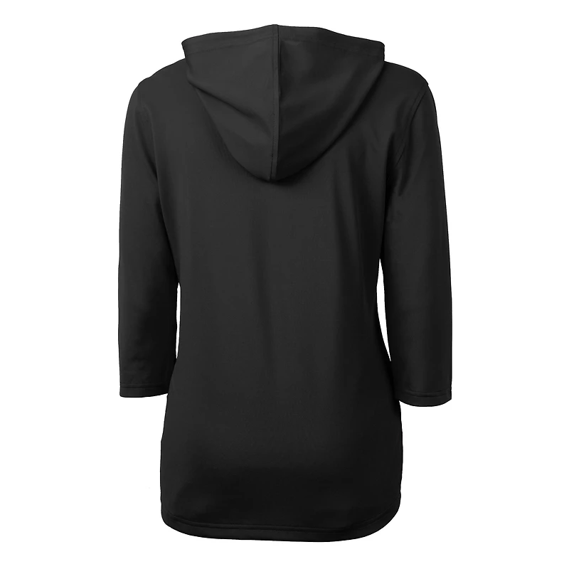 Women's Cutter & Buck Black Carolina Panthers Helmet Logo DryTec Virtue Eco Pique Recycled 3/4-Sleeve Half-Zip Pullover Hoodie