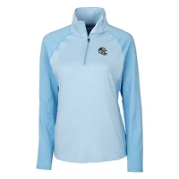 Haut demi-zippé extensible à rayures ton sur DryTec Forge pour femme, bleu, avec logo du casque des Carolina Panthers, Cutter & Buck