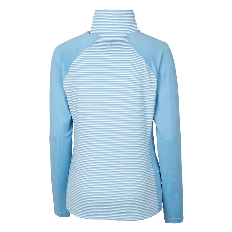 Haut demi-zippé extensible à rayures ton sur DryTec Forge pour femme, bleu, avec logo du casque des Carolina Panthers, Cutter & Buck