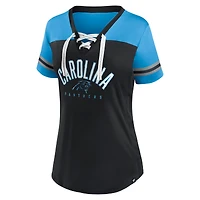T-shirt en jersey à lacets et col V Fanatics pour femmes, noir/bleu, Carolina Panthers Blitz & Glam