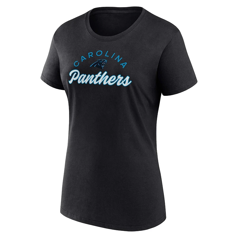 Pack combiné de t-shirts légers à manches courtes et longues Fanatics pour femmes, noir/blanc, Carolina Panthers