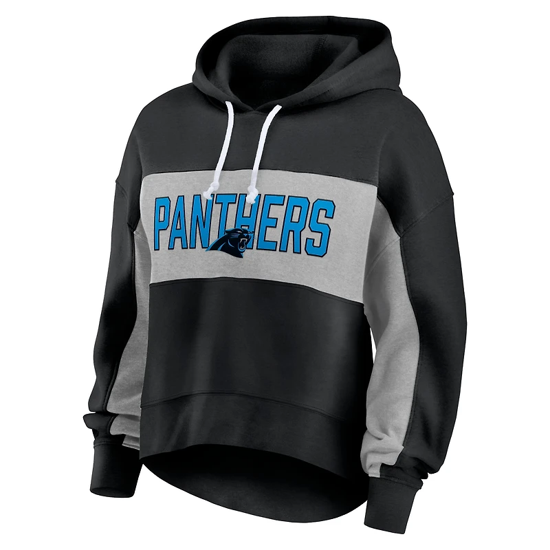 Women's Fanatics Black Carolina Panthers Filled Stat Sheet Lighweight Modest Crop Hoodie