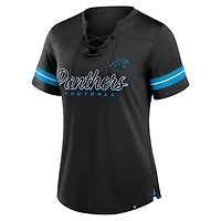 T-shirt à lacets noir pour femme Fanatics avec inscription Play Script des Carolina Panthers