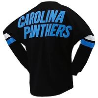T-shirt à manches longues lacets et col en V jersey Fanatics Black Carolina Panthers Spirit pour femmes
