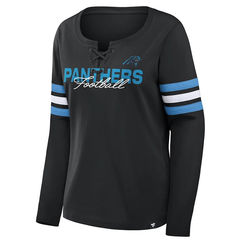 Women's Fanatics Black Carolina Panthers Team First Coverage Scheme Lace-Up Long Sleeve T-Shirt