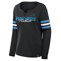 Women's Fanatics  Black Carolina Panthers Team First Coverage Scheme Lace-Up Long Sleeve T-Shirt