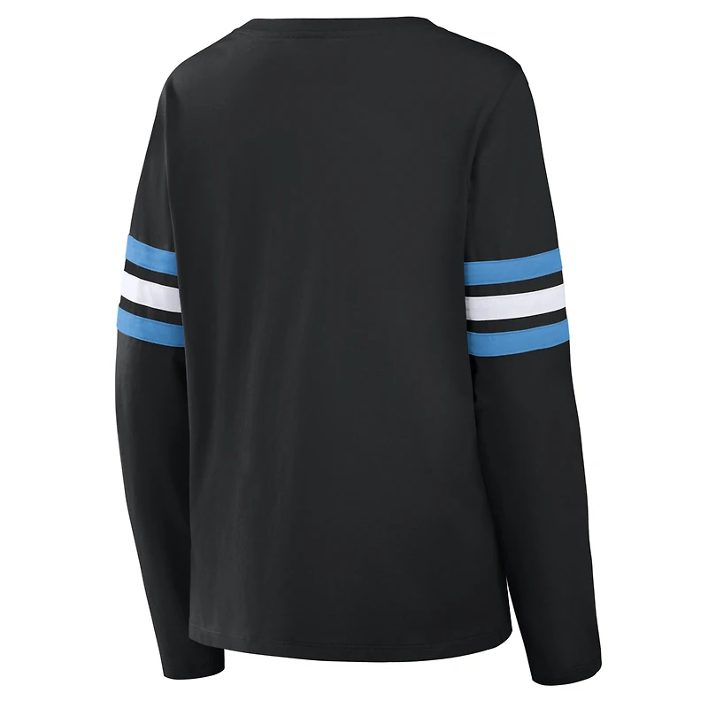 Women's Fanatics Black Carolina Panthers Team First Coverage Scheme Lace-Up Long Sleeve T-Shirt