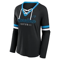 Women's Fanatics Black Carolina Panthers Won and Done Lace-Up Long Sleeve Fashion Top