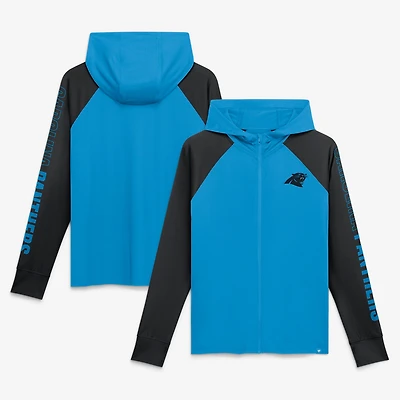 Sweat à capuche zippé raglan bleu/noir Carolina Panthers Cornerback Blitz pour femme (Fanatics)