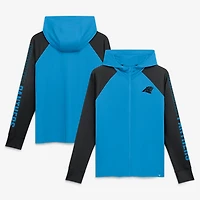 Sweat à capuche zippé raglan bleu/noir Carolina Panthers Cornerback Blitz pour femme (Fanatics)