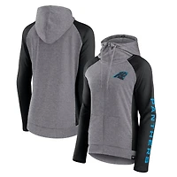 Fanatics Heather Grey/College Black Carolina Panthers Blind Side Sweat à capuche léger entièrement zippé pour femmes