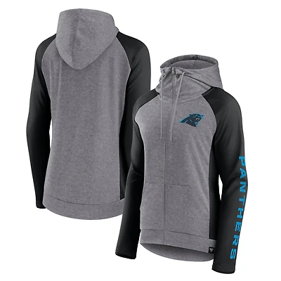 Women's Fanatics  Heather Gray/College Black Carolina Panthers Blind Side Lightweight Full-Zip Hoodie