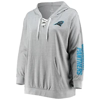 Sweat à capuche lacets grande taille Fanatics pour femmes, gris chiné, Carolina Panthers