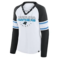 Women's Fanatics White/Black Carolina Panthers Redzone Blitz Package Raglan Lace-Up V-Neck Long Sleeve T-Shirt