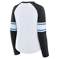 Women's Fanatics White/Black Carolina Panthers Redzone Blitz Package Raglan Lace-Up V-Neck Long Sleeve T-Shirt