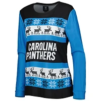 Women's FOCO Blue Carolina Panthers Holiday Ugly Pajama Set