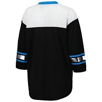 Women's G-III 4Her by Carl Banks Black/White Carolina Panthers Double Team 3/4-Sleeve Lace-Up T-Shirt