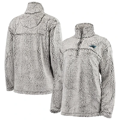 Veste pull-over à fermeture éclair quart de zip G-III 4Her pour femme par Carl Banks, grise, Carolina Panthers, en sherpa.