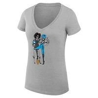T-shirt de football léger à col en V et coupe ultra-ajustée pour femme G-III 4Her par Carl Banks, gris chiné, motif Carolina Panthers