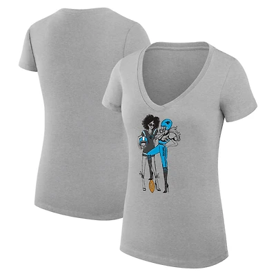 T-shirt de football léger à col en V et coupe ultra-ajustée pour femme G-III 4Her par Carl Banks, gris chiné, motif Carolina Panthers