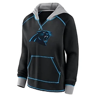 Women's Logo Athletic Black Carolina Panthers Boom Fleece Pullover V-Neck Hoodie