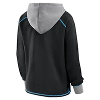Women's Logo Athletic Black Carolina Panthers Boom Fleece Pullover V-Neck Hoodie