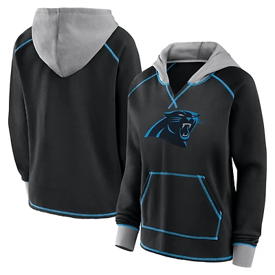 Sweat à capuche col en V et logo Athletic Black Carolina Panthers Boom Fleece pour femme
