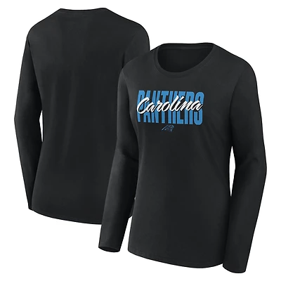 T-shirt à manches longues noir avec logo athlétique pour femme des Carolina Panthers