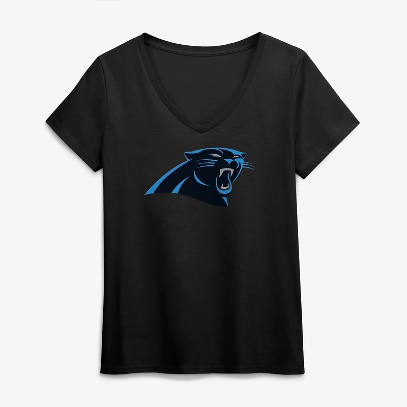 Women's Logo Athletic Black Carolina Panthers Primary V-Neck T-Shirt