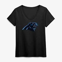Women's Logo Athletic Black Carolina Panthers Primary V-Neck T-Shirt
