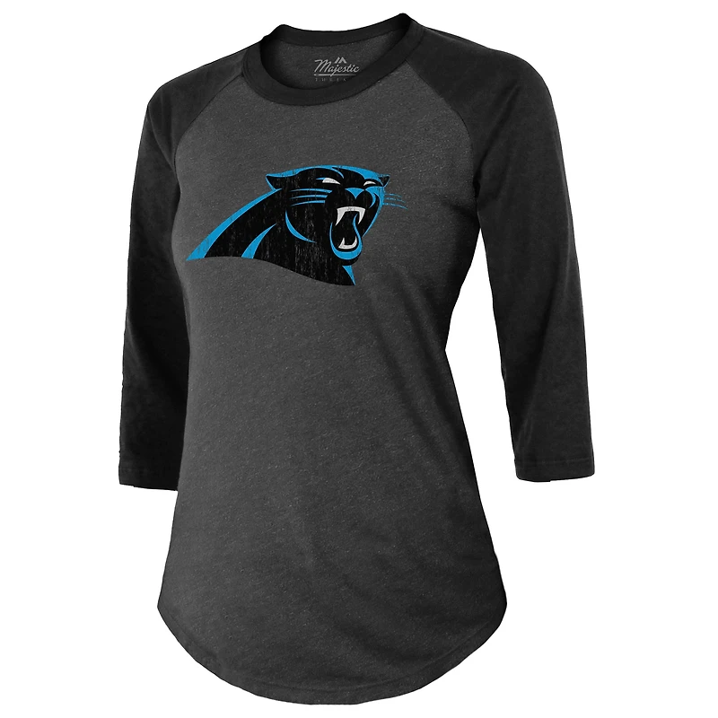 Majestic Threads pour femme Bryce Young Black Carolina Panthers Nom et numéro du joueur T-shirt ajusté à manches 3/4 en trois mélanges