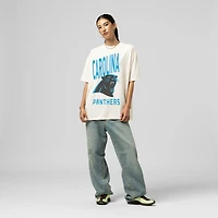 Women's Mitchell & Ness  Cream Carolina Panthers Logo Rise Boyfriend T-Shirt