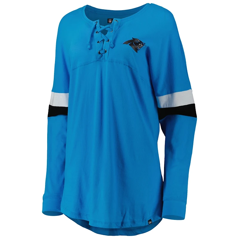T-shirt à manches longues léger lacets pour femme Carolina Panthers Athletic de New Era, bleu