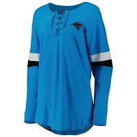 T-shirt à manches longues léger lacets pour femme Carolina Panthers Athletic de New Era, bleu