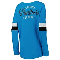 T-shirt à manches longues léger lacets pour femme Carolina Panthers Athletic de New Era, bleu