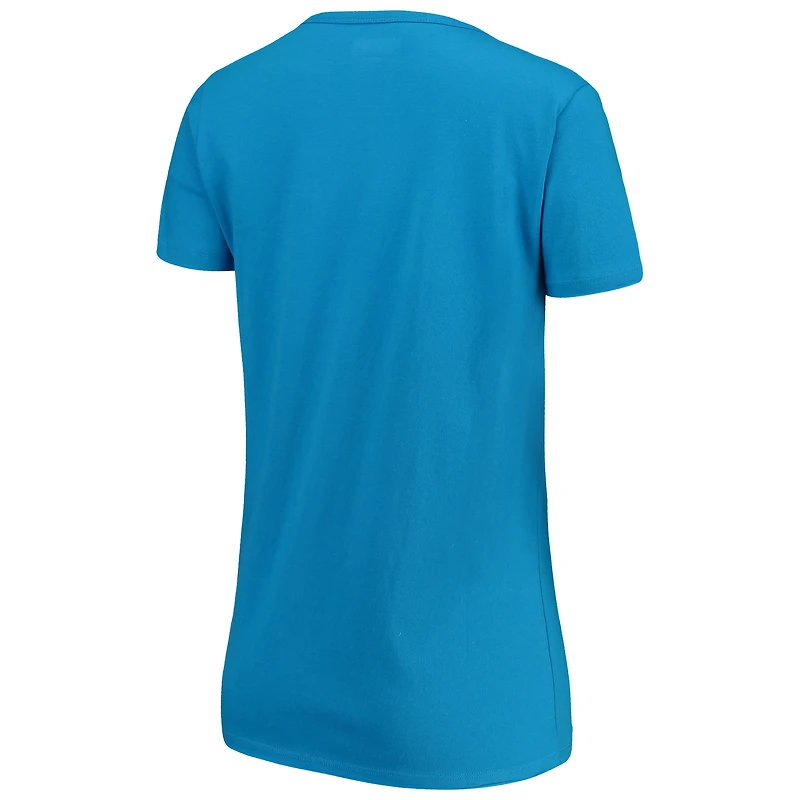 T-shirt ras du cou à col en V bleu pour femme New Era Carolina Panthers