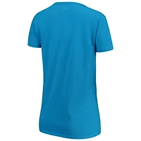 T-shirt ras du cou à col en V bleu pour femme New Era Carolina Panthers