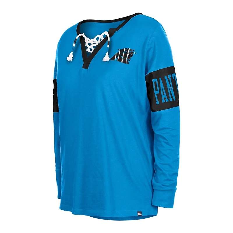 T-shirt à manches longues et col cranté des Carolina Panthers New Era pour femme, bleu