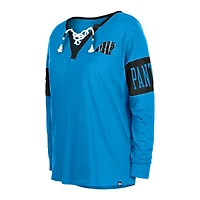 T-shirt à manches longues et col cranté des Carolina Panthers New Era pour femme, bleu