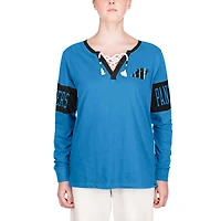 T-shirt à manches longues et col cranté des Carolina Panthers New Era pour femme, bleu