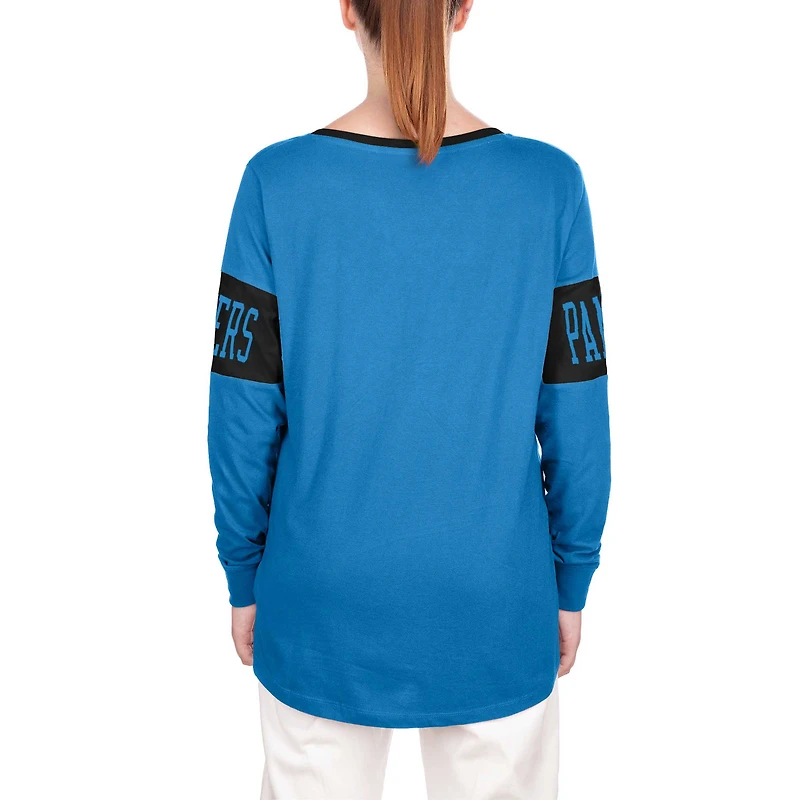 T-shirt à manches longues et col cranté des Carolina Panthers New Era pour femme, bleu