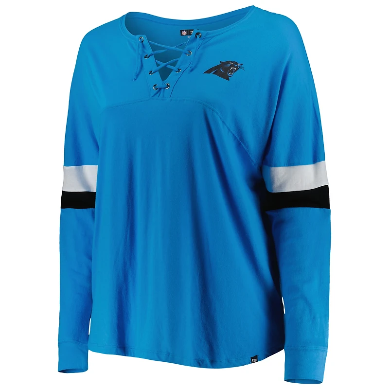 Women's New Era Blue Carolina Panthers Plus Athletic Varsity Lace-Up V-Neck Long Sleeve T-Shirt