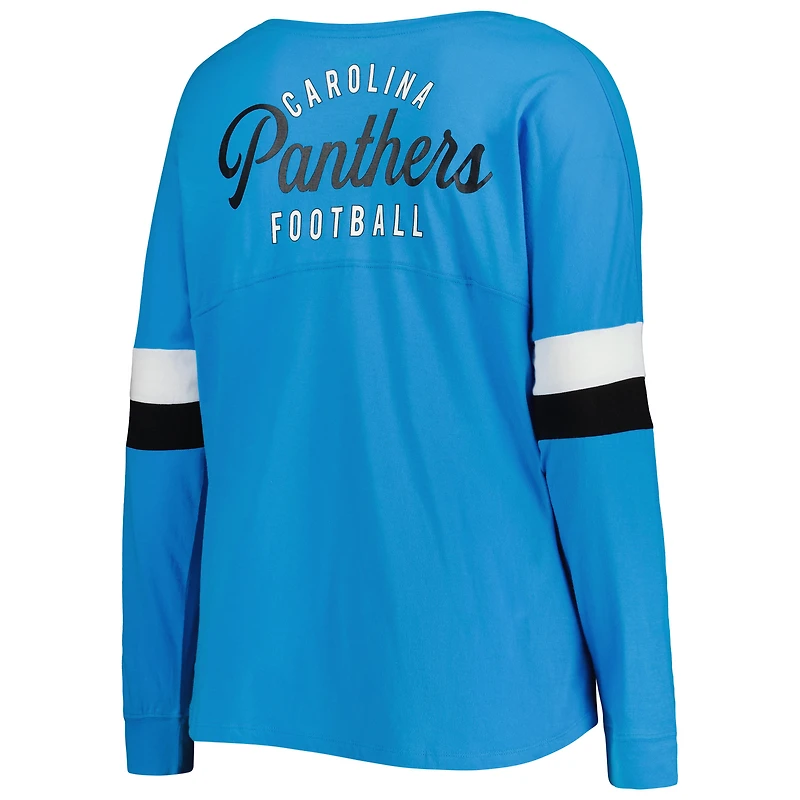 T-shirt à manches longues col en V et lacets pour femme des Panthers de la Caroline bleu New Era
