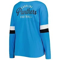 T-shirt à manches longues col en V et lacets pour femme des Panthers de la Caroline bleu New Era