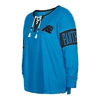 T-shirt à manches longues col cranté et lacets New Era Carolina Panthers pour femme, bleu, grande taille
