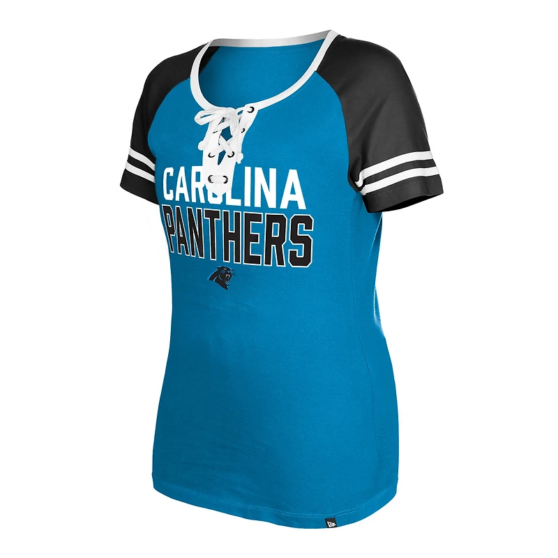 T-shirt à lacets raglan des Panthers de la Caroline bleu New Era pour femme