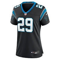Maillot Nike Akayleb Evans noir pour femme, équipe des Carolina Panthers