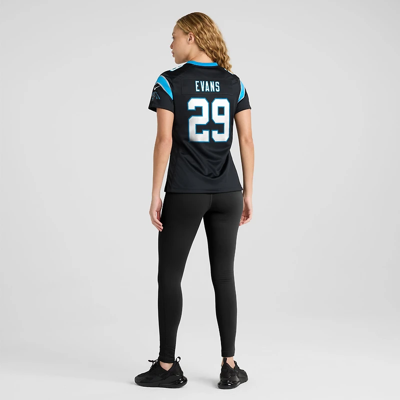 Maillot Nike Akayleb Evans noir pour femme, équipe des Carolina Panthers